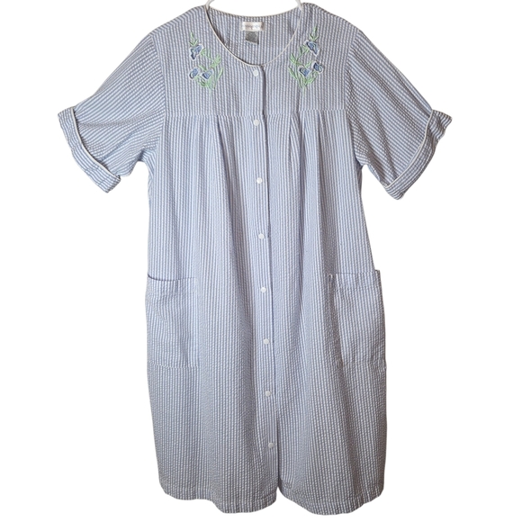 Fundamentals Blue and White Striped House Coat - Picture 1 of 3